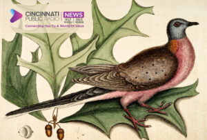 Illustration of a passenger pigeon with WVXU logo overlaid