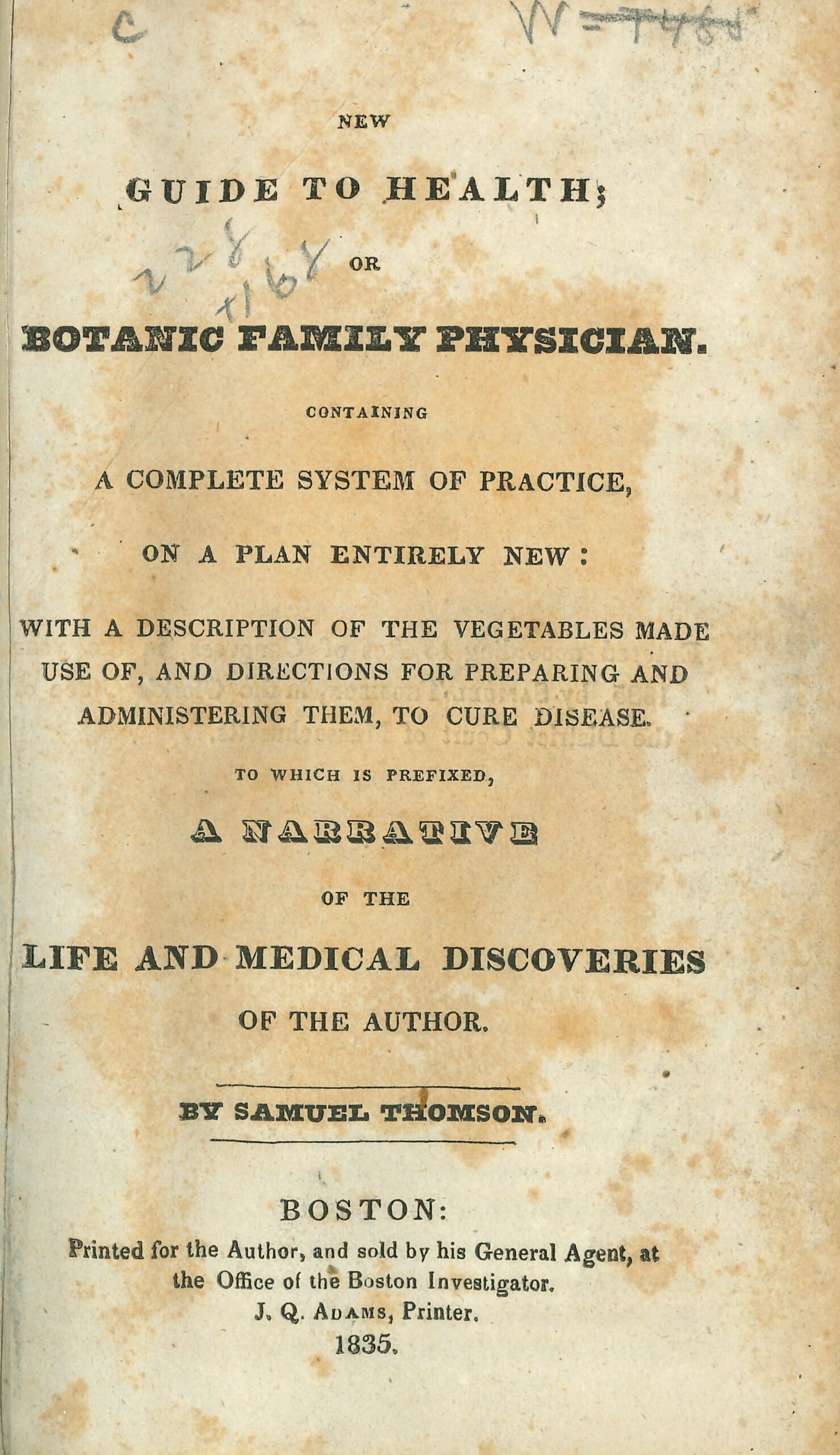 Title page of Samuel Thomson's 1835 New Guide to Health